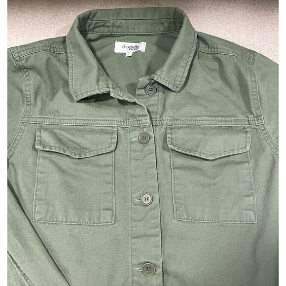 CHARLOTTE RUSSE Women’s Size (M) Green Jacket Embroidered Bird & Flower Pockets - Picture 8 of 11